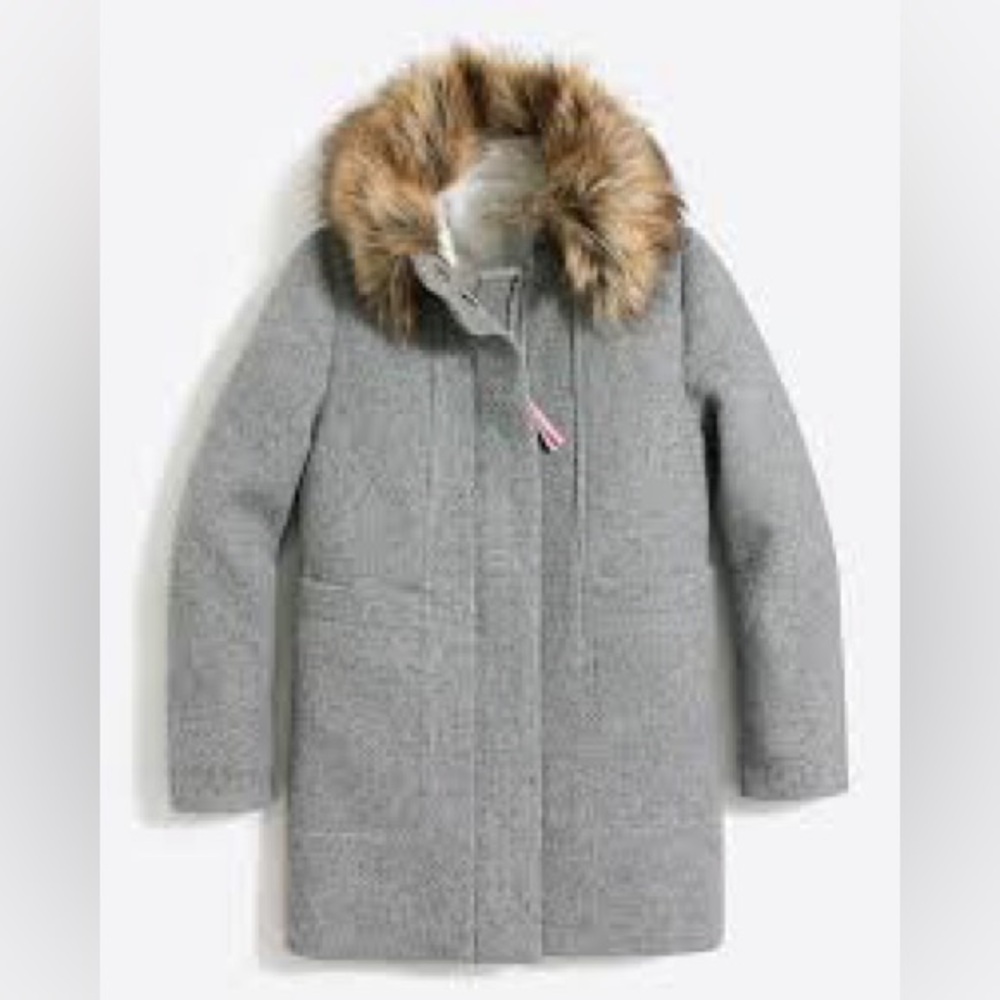 J. Crew Crewcuts Chateau Wool & Faux Fur Parka Coat Girls Size 4-5